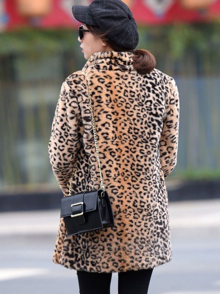 Kvinner Loose Leopard Sexy Langermet Frakk