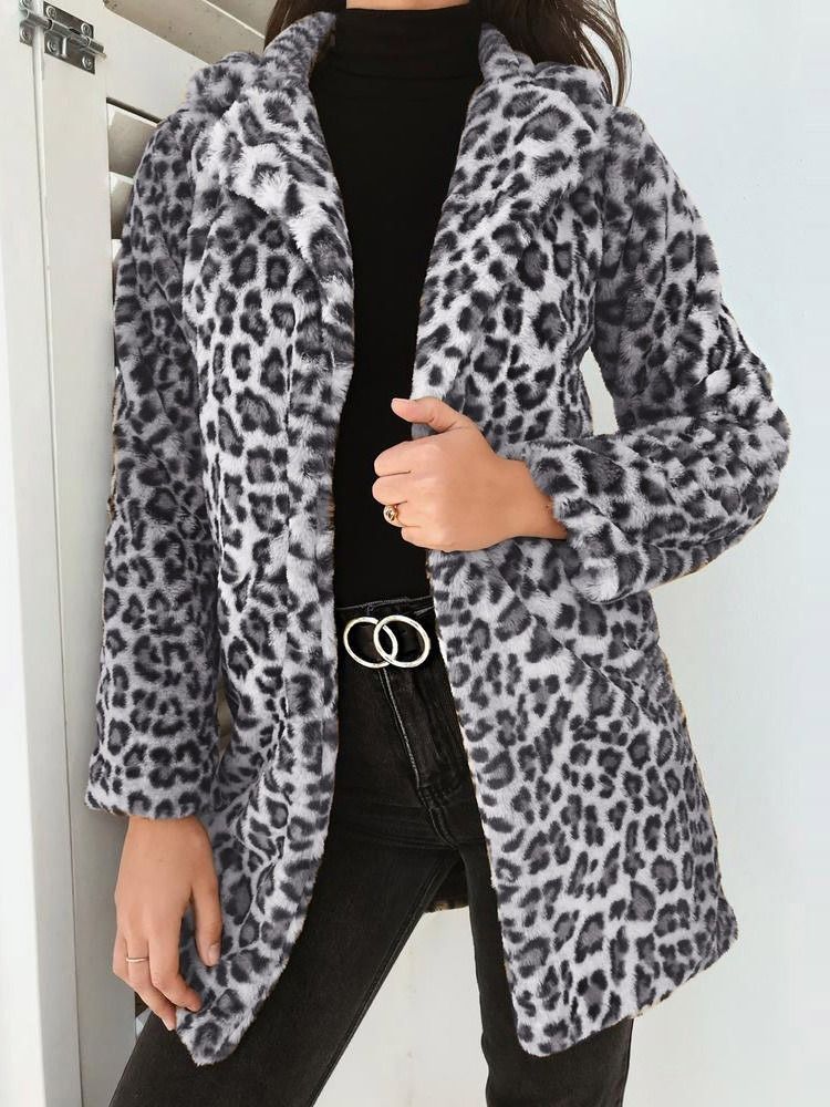 Kvinner Print Slim Mid-length Winter Overcoat