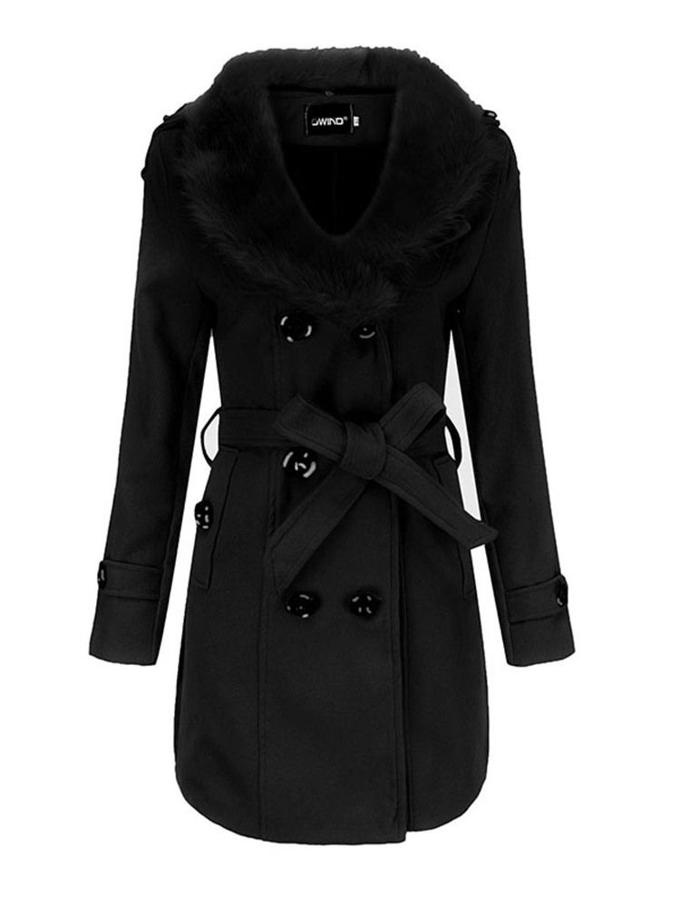 Kvinner Slim Flocking Regular Winter Lapel Overcoat