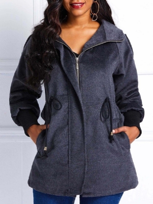 Kvinner Straight Glidelås Fall Hooded Overcoat