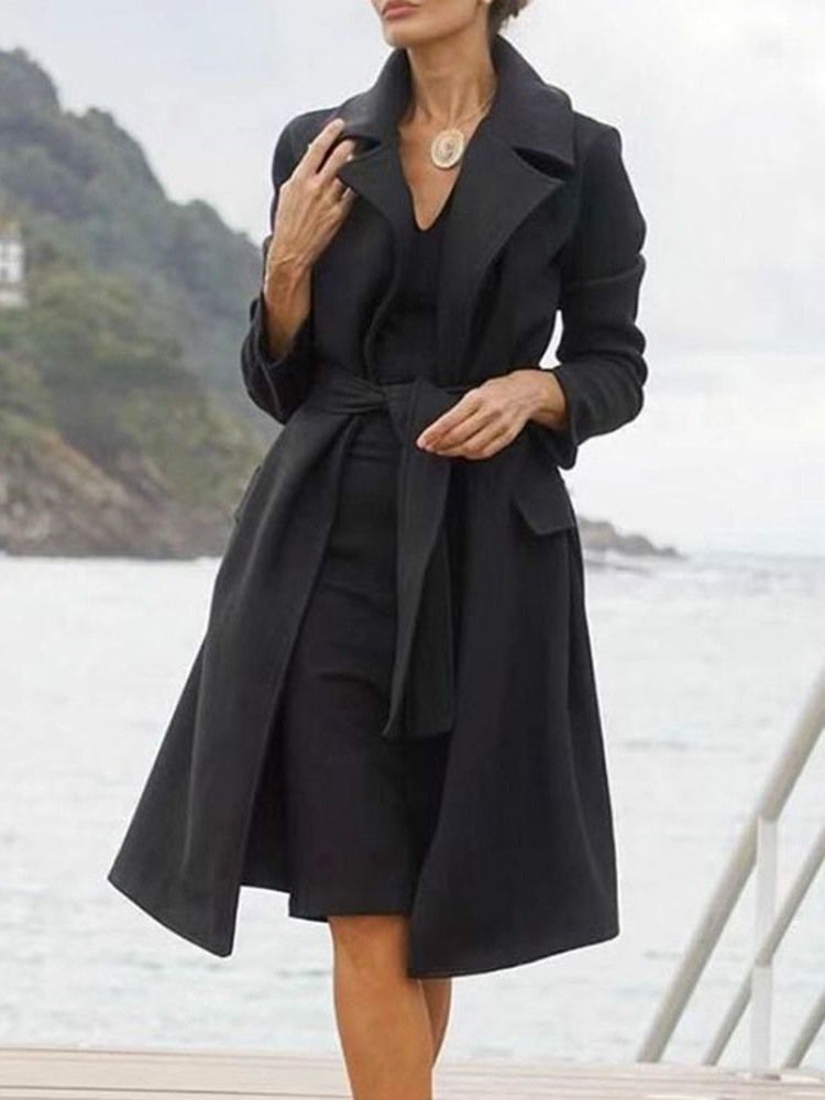 Lace-up Lace-overcoat For Kvinner Snørebånd Mid-lengde