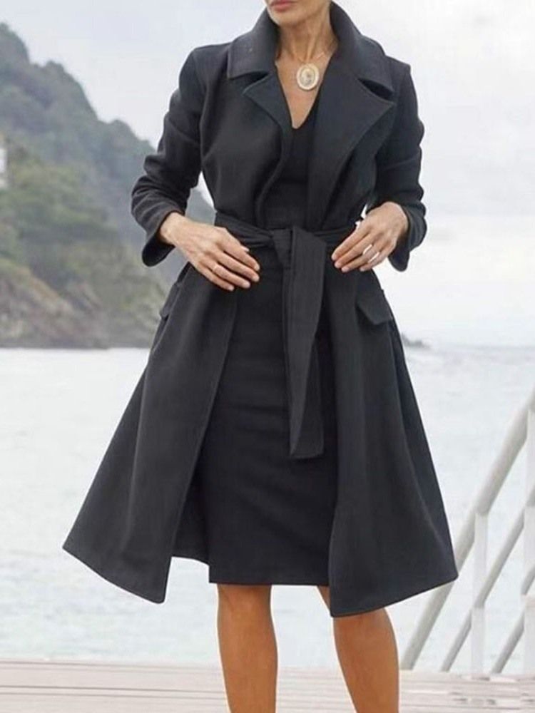 Lace-up Lace-overcoat For Kvinner Snørebånd Mid-lengde