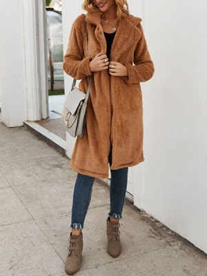 Long Plain Lapel Loose Faux Fur Overcoat For Kvinner