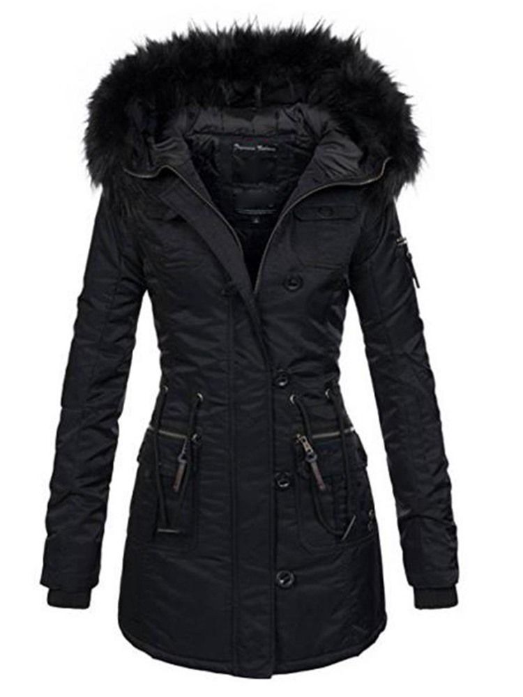 Plain Mid-length Slim Hooded Dame Coat