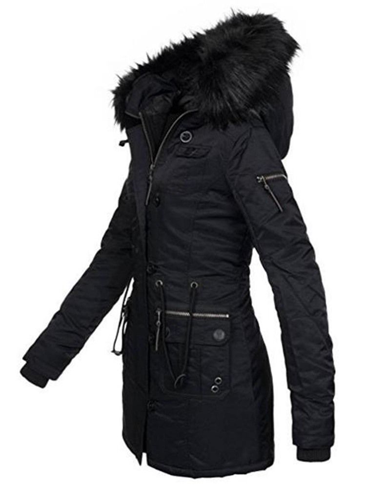 Plain Mid-length Slim Hooded Dame Coat