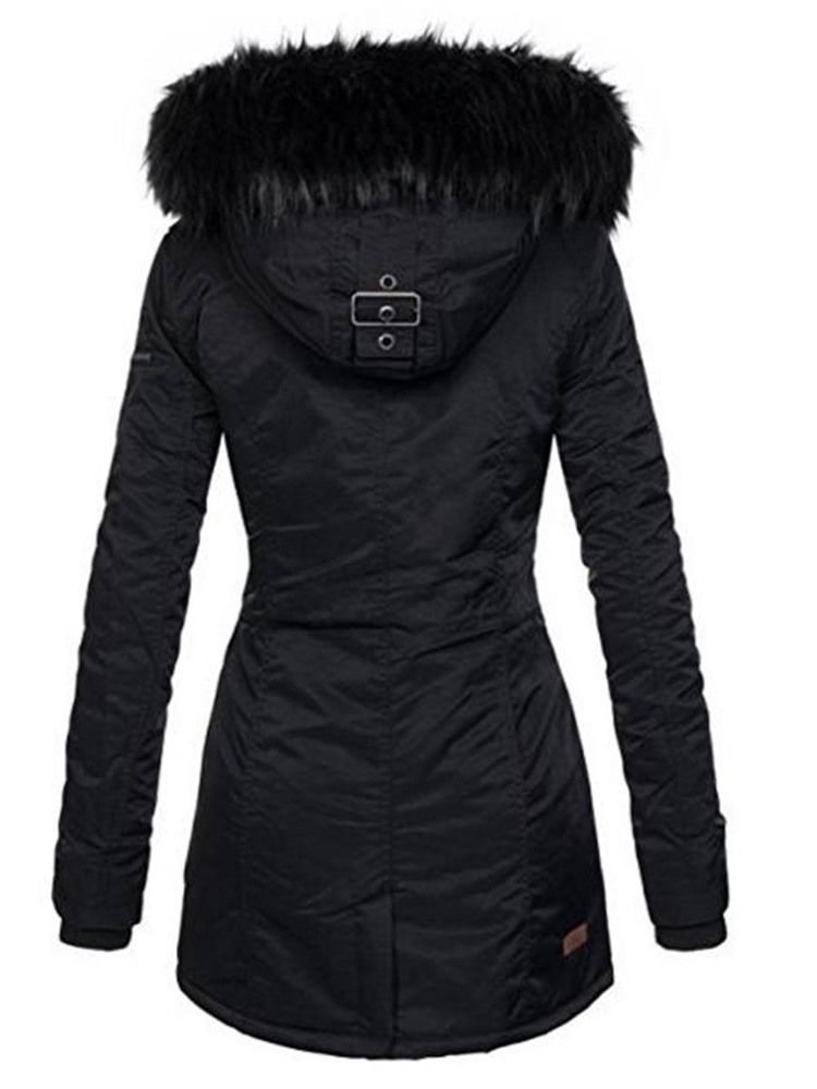 Plain Mid-length Slim Hooded Dame Coat