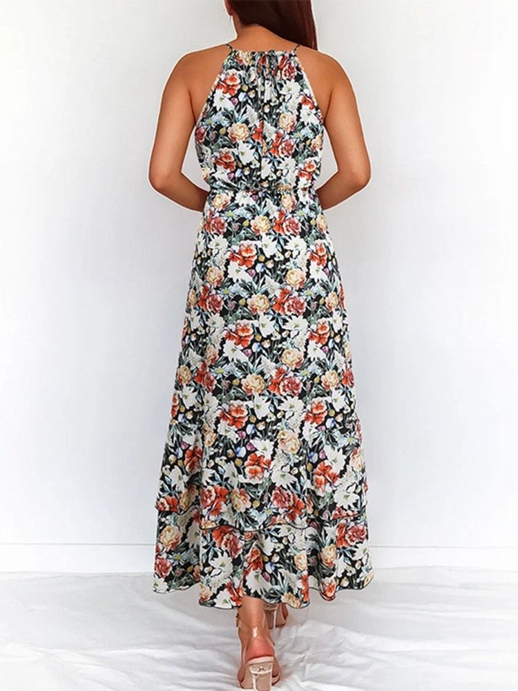 Ankel-lengde Ermeløs Trykk Floral Pullover Floral Maxi Dress Beach Kjoler For Kvinner