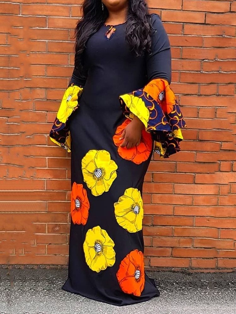 Dame African Fashion Dashiki Round Neck Print Floral Pullover Dress