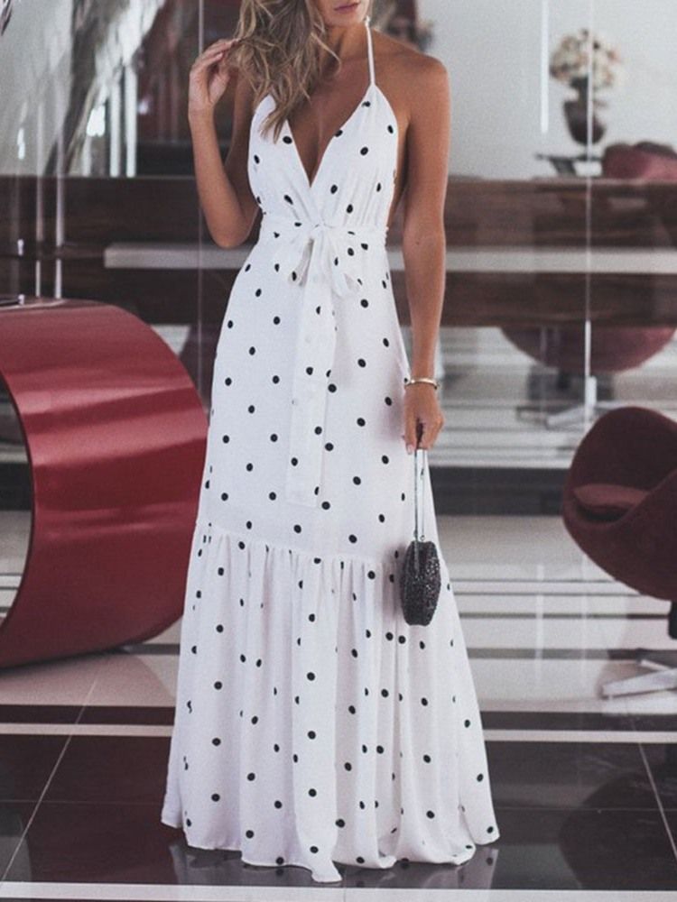 Kvinner Gulvlengde Falbala Ermeløs Casual Polka Dots Dress