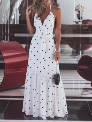 Kvinner Gulvlengde Falbala Ermeløs Casual Polka Dots Dress