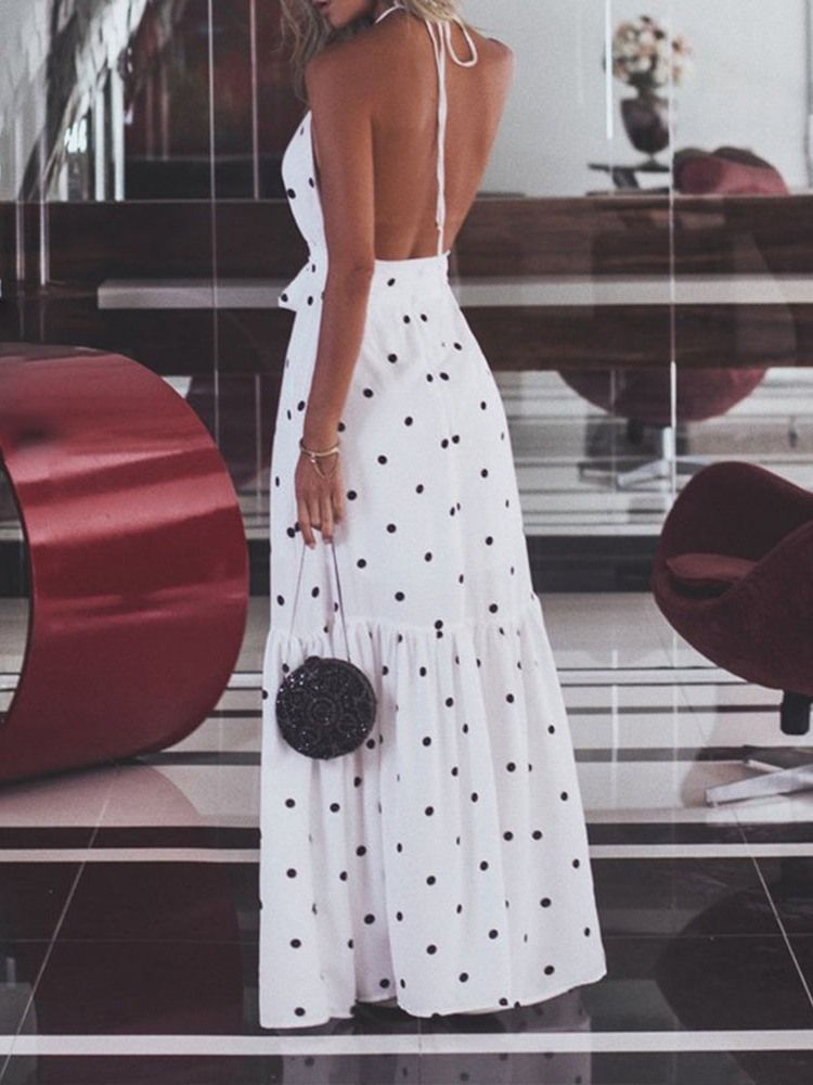 Kvinner Gulvlengde Falbala Ermeløs Casual Polka Dots Dress