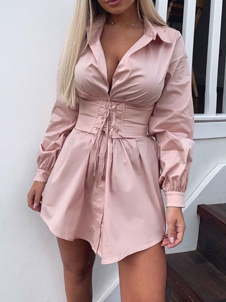 Kvinner Ni Poeng Ermet Belte Over Kneet Date Night Going Out Lantern Sleeve Dress