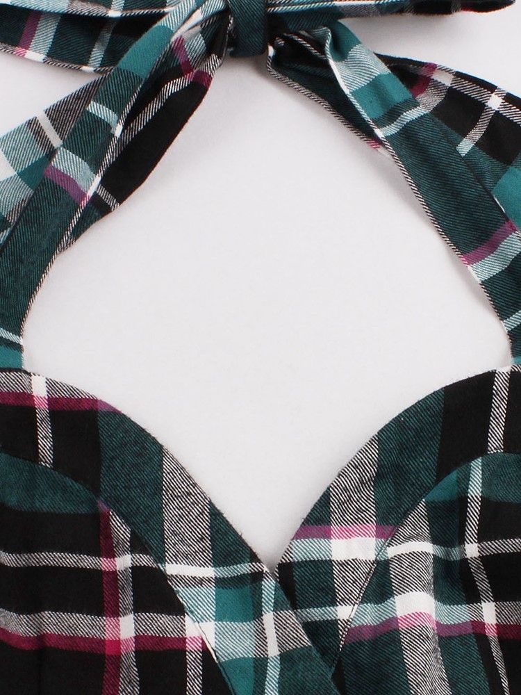 Kvinner Tartan Tied-neck Plissert Ballkjole A Line Kjole