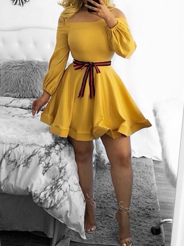 Kvinners Ni Poeng Erme Off Shoulder Bowknot A-line Date Night Going Out Dress