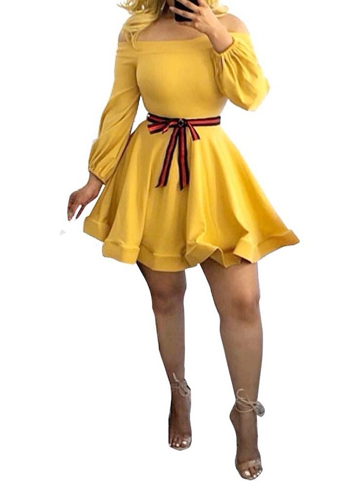 Kvinners Ni Poeng Erme Off Shoulder Bowknot A-line Date Night Going Out Dress