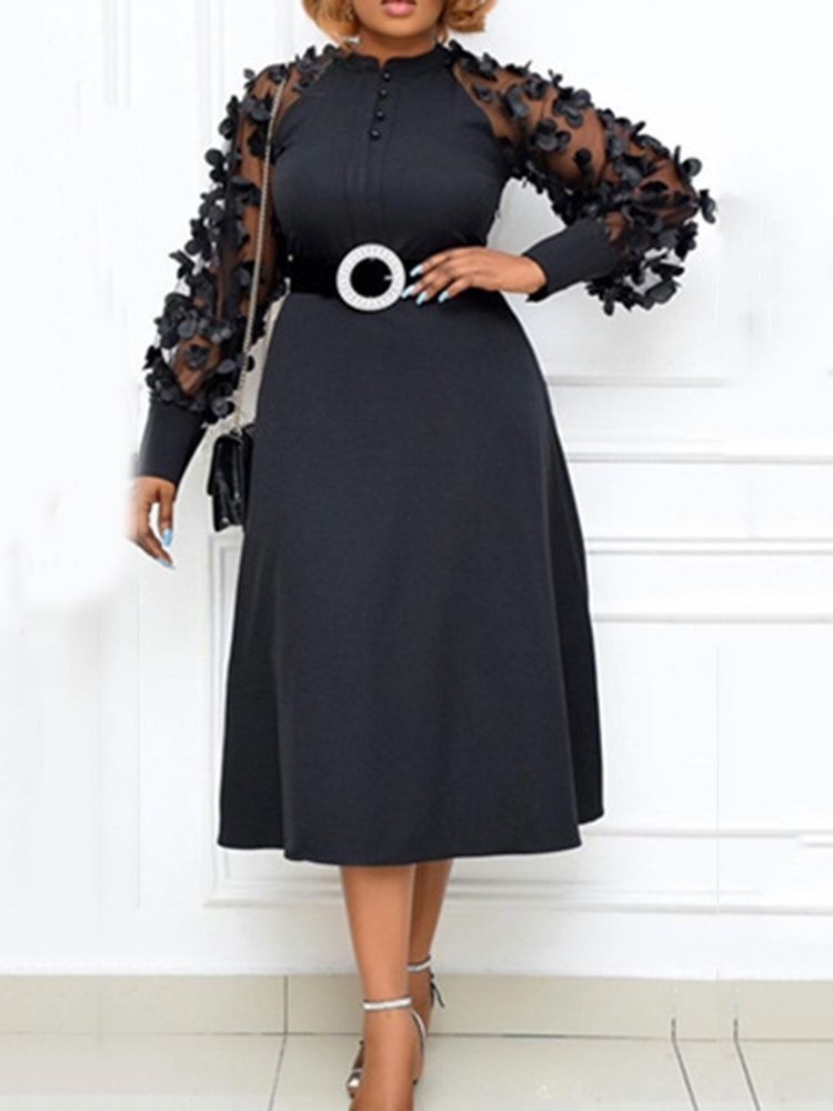 Mid-calf Long Sleeve Patchwork Pullover Dress For Kvinner