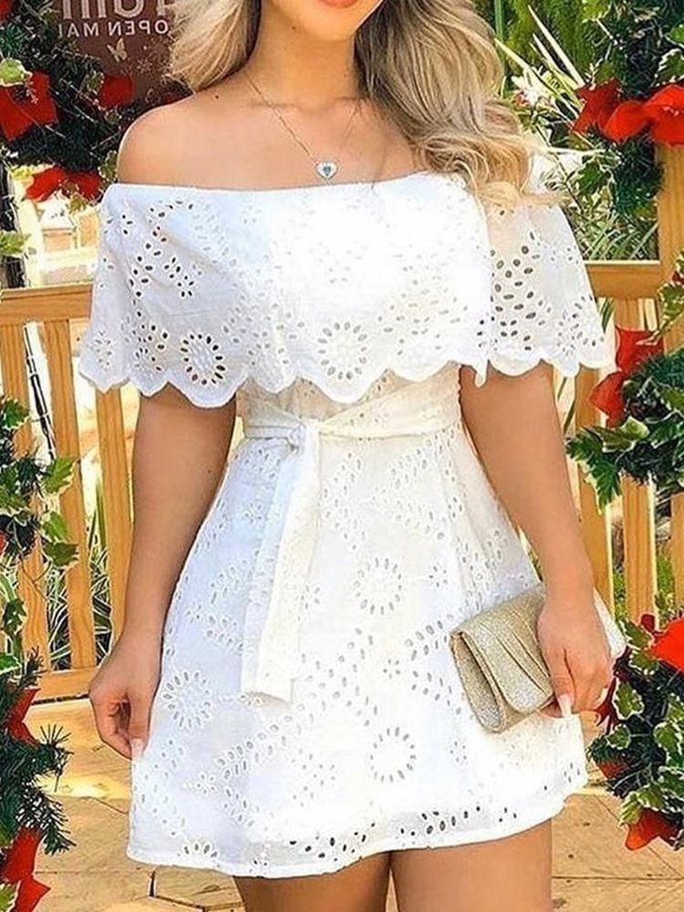 Over Knee Off Shoulder Lace-up Summer Pullover Dame Ddress