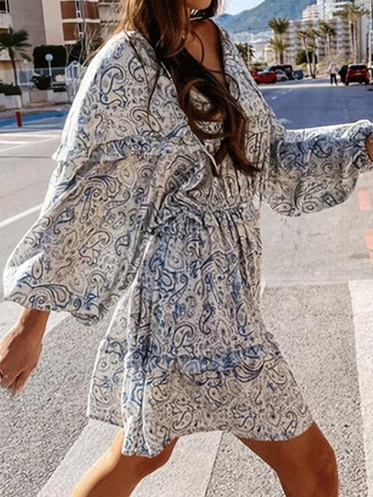 Over Kneet Ni Poeng Ermet Patchwork Pullover Floral Dress Beach Dresses For Women