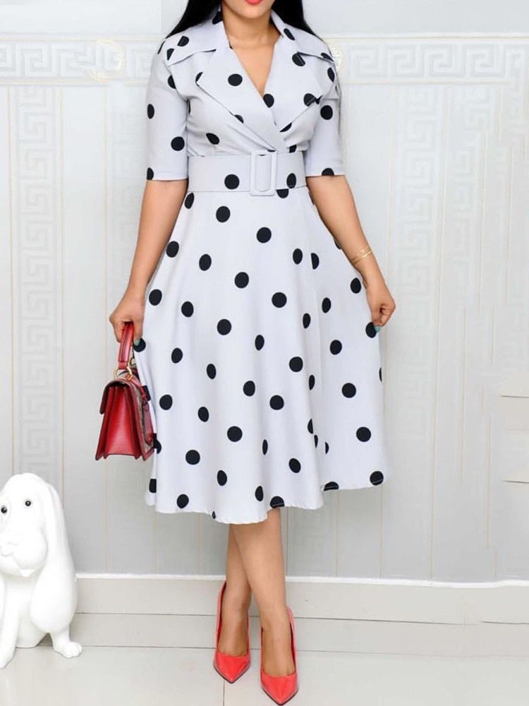 Polka Dots A-line Mid-calf Half Sleeve Regular Ol Dres (without Waistband)