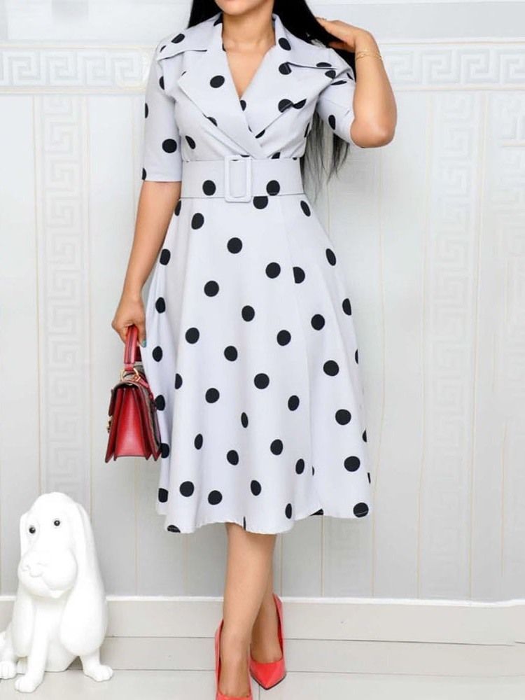 Polka Dots A-line Mid-calf Half Sleeve Regular Ol Dres (without Waistband)