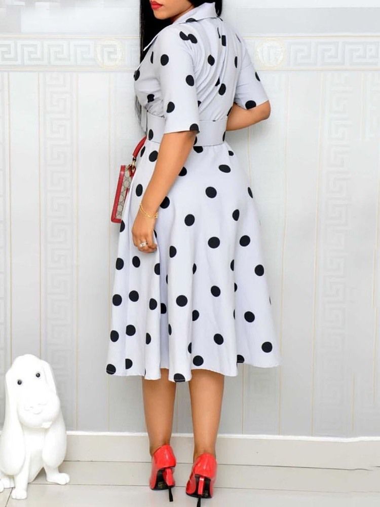 Polka Dots A-line Mid-calf Half Sleeve Regular Ol Dres (without Waistband)