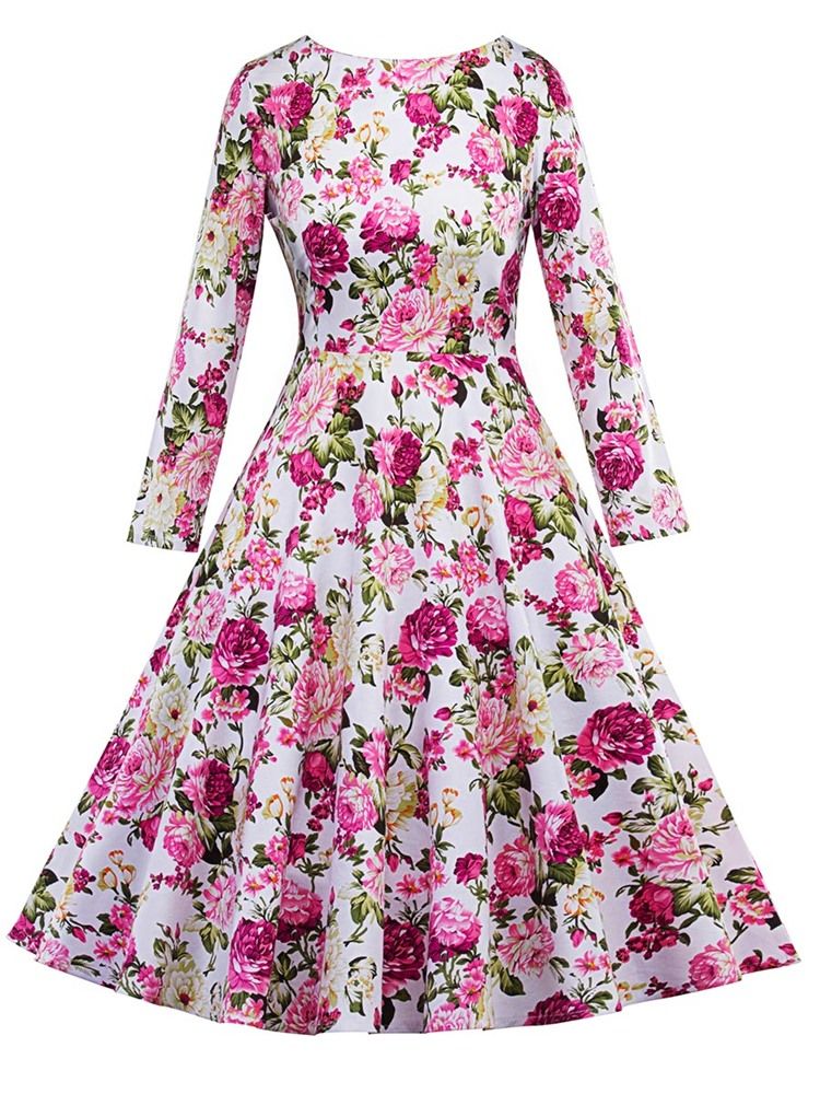 Print Scoop Floral Skater Dress For Kvinner