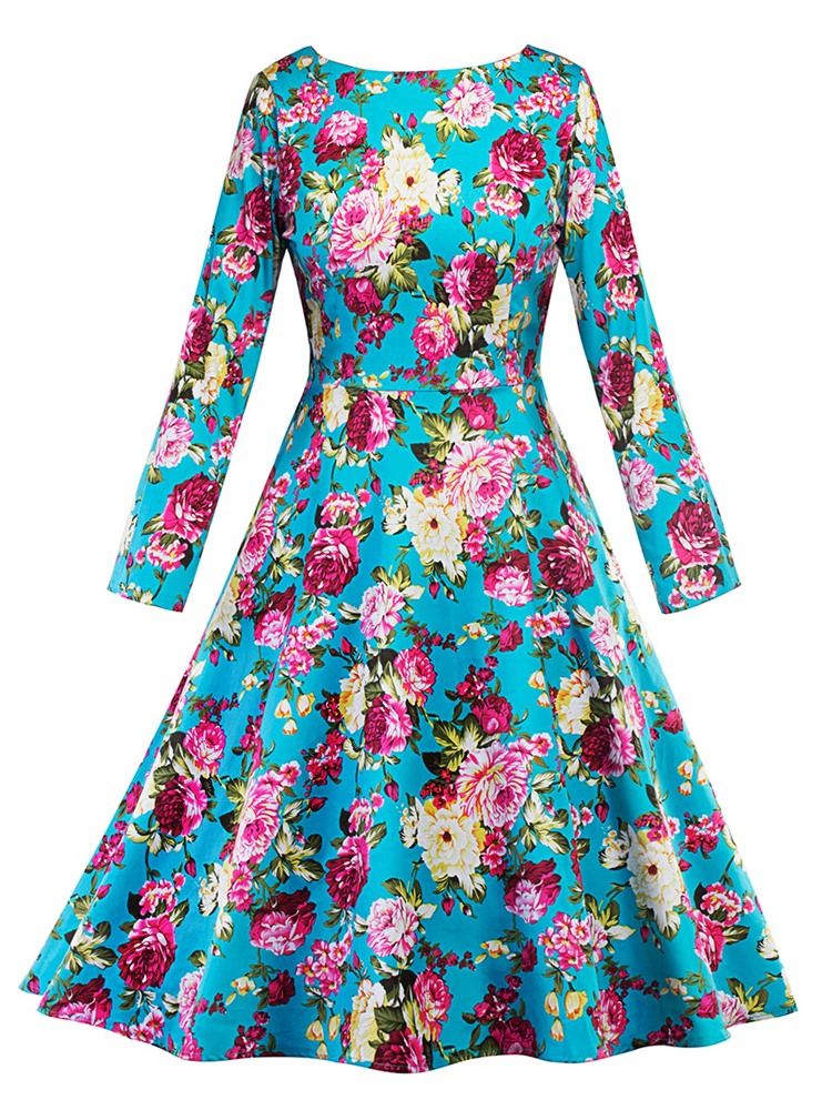 Print Scoop Floral Skater Dress For Kvinner