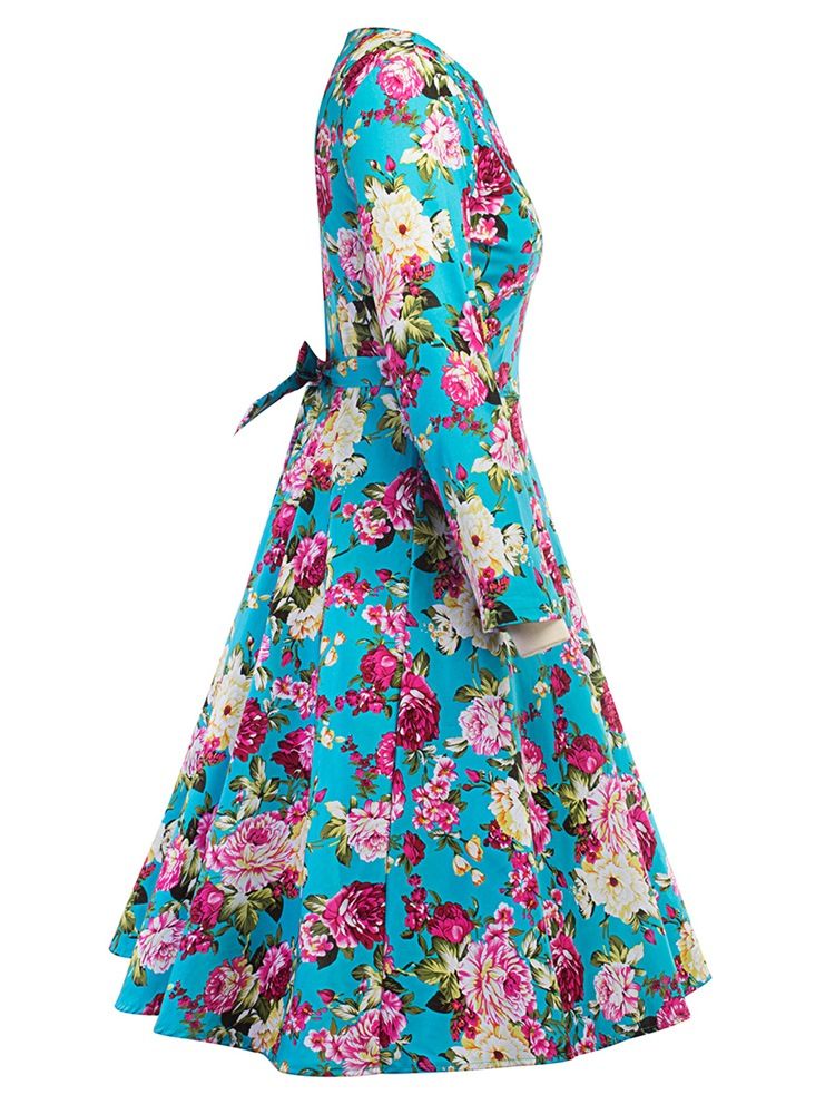 Print Scoop Floral Skater Dress For Kvinner