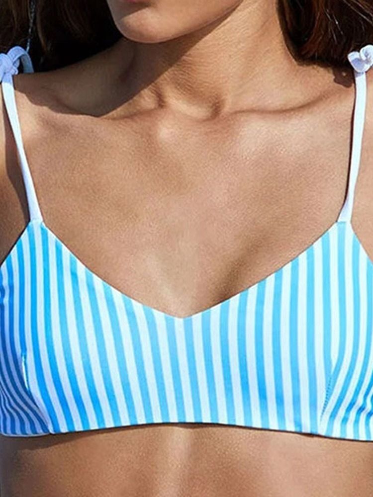 Bikini Sett Stripe Fargeblokk Med Snøre-opp Badedrakt