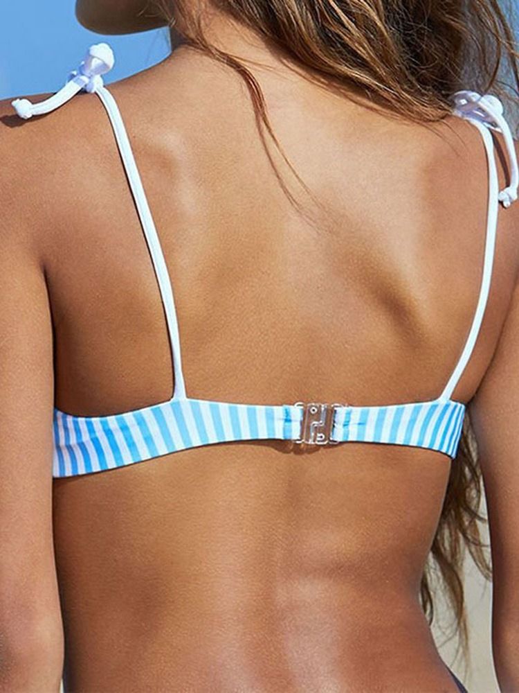 Bikini Sett Stripe Fargeblokk Med Snøre-opp Badedrakt