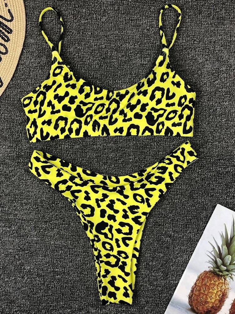 Bikinisett Badetøy Med Leopardtrykk For Kvinner