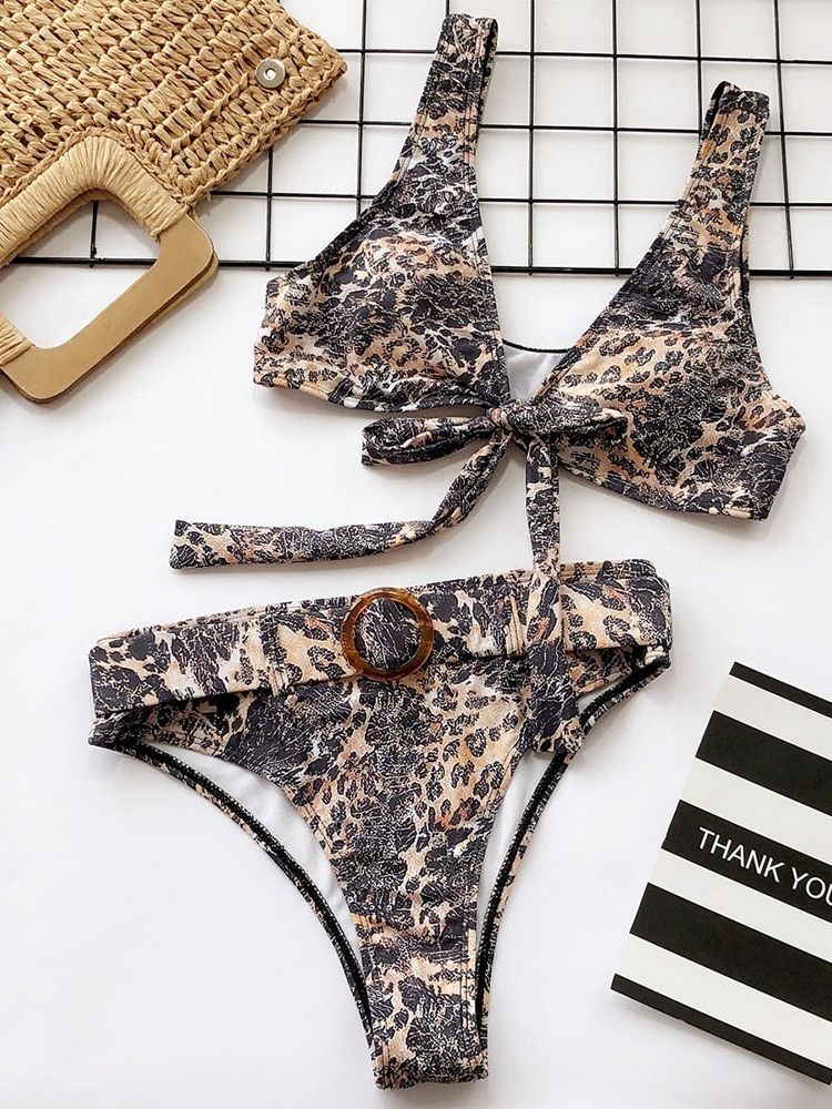 Bikinisett For Kvinner Fargeblokk Leopardtrykk