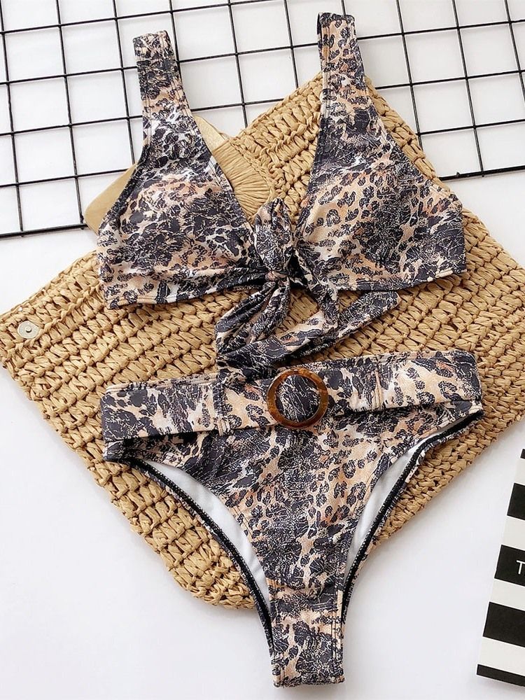 Bikinisett For Kvinner Fargeblokk Leopardtrykk