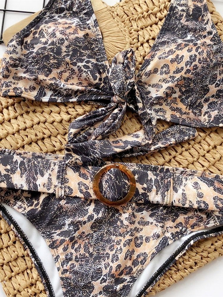 Bikinisett For Kvinner Fargeblokk Leopardtrykk