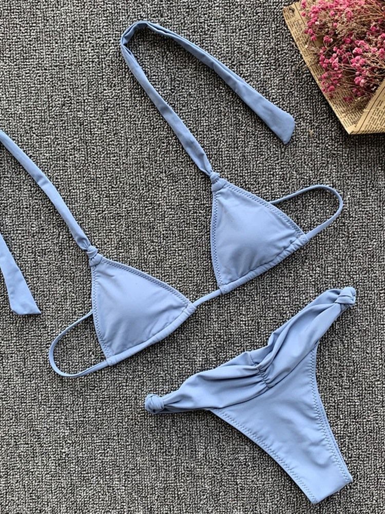 Bikinisett For Kvinner Plissert Elastisk Blonde Med Sexy Snøre