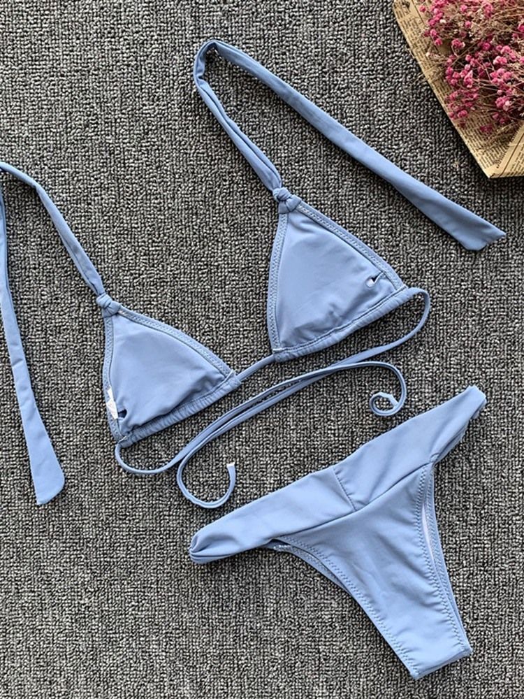 Bikinisett For Kvinner Plissert Elastisk Blonde Med Sexy Snøre