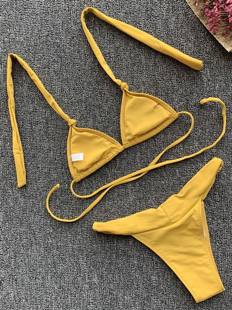 Bikinisett For Kvinner Plissert Elastisk Blonde Med Sexy Snøre