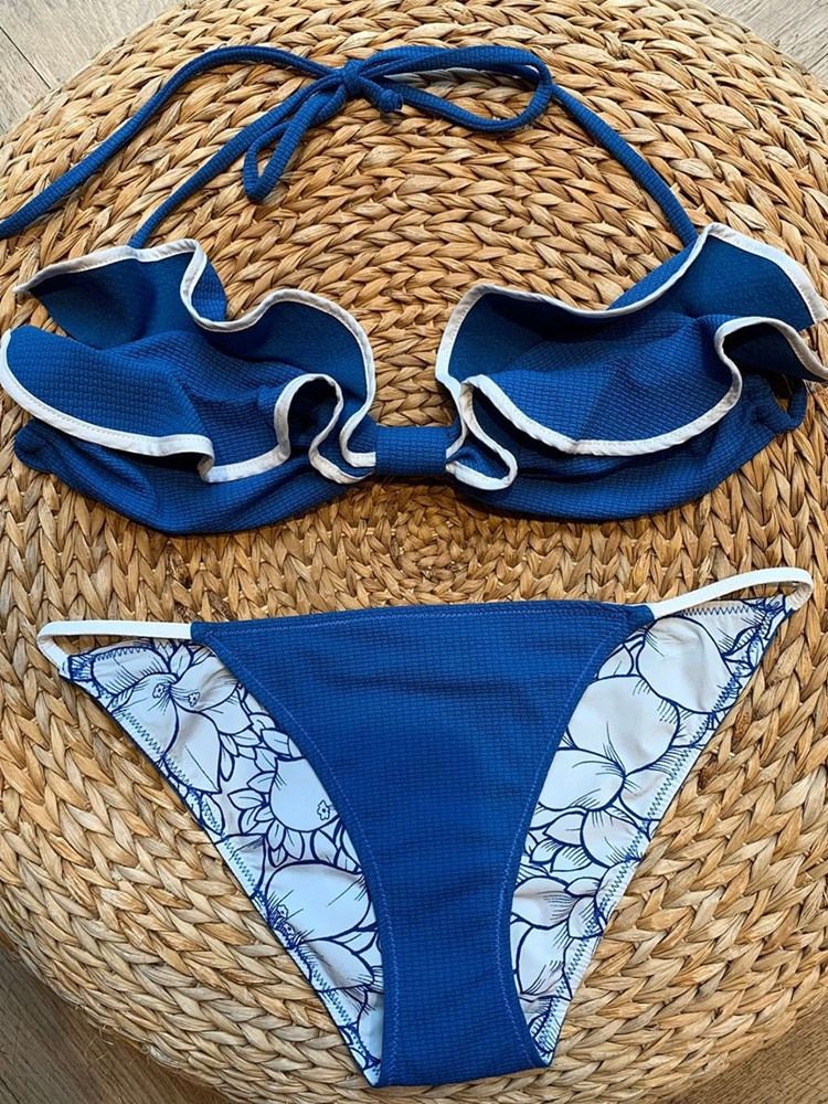 Bikinisett For Kvinner Sexy Color Block Beach Badetøy