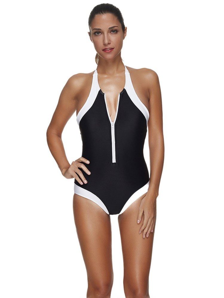 Fargeblokk For Kvinner Camouflage Glidelås Monokini