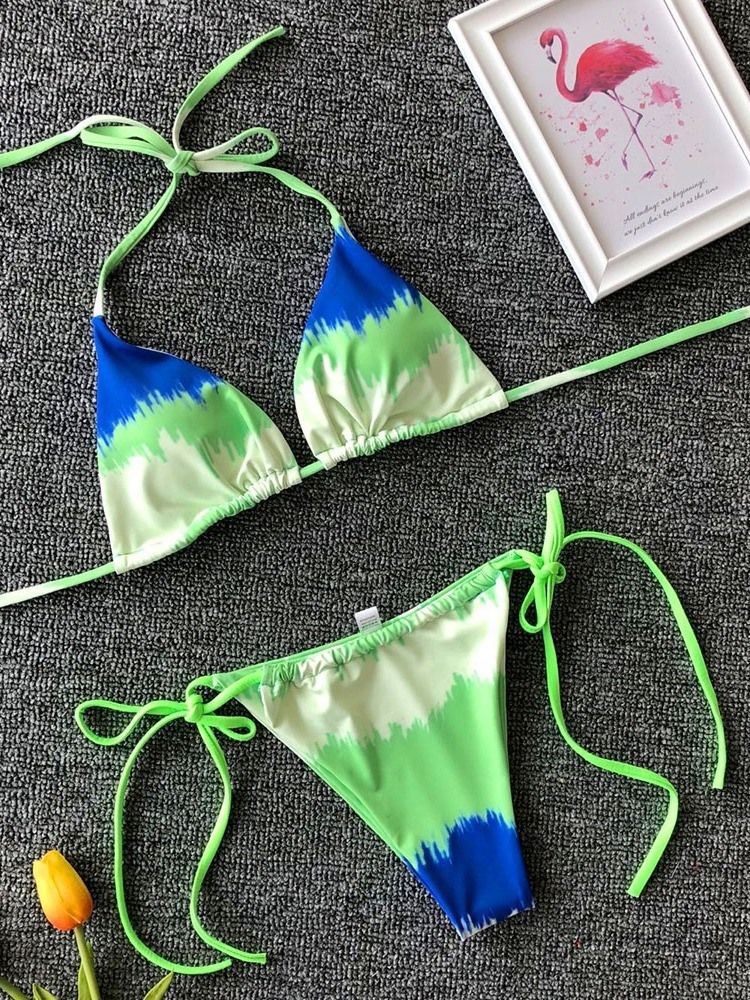 Fargeblokk Sexy Bikini Med Snørebånd