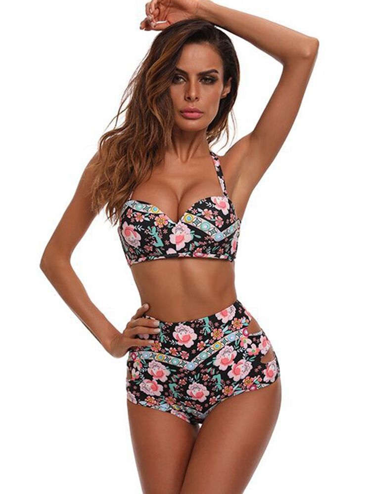 Hollow Flower Bikini Set For Kvinner Med Hule Blomster