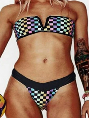 Kvinner Plaid Color Block Sexy Bikini Set