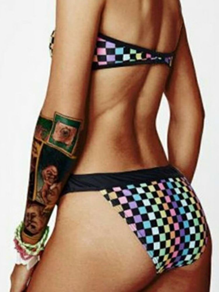 Kvinner Plaid Color Block Sexy Bikini Set