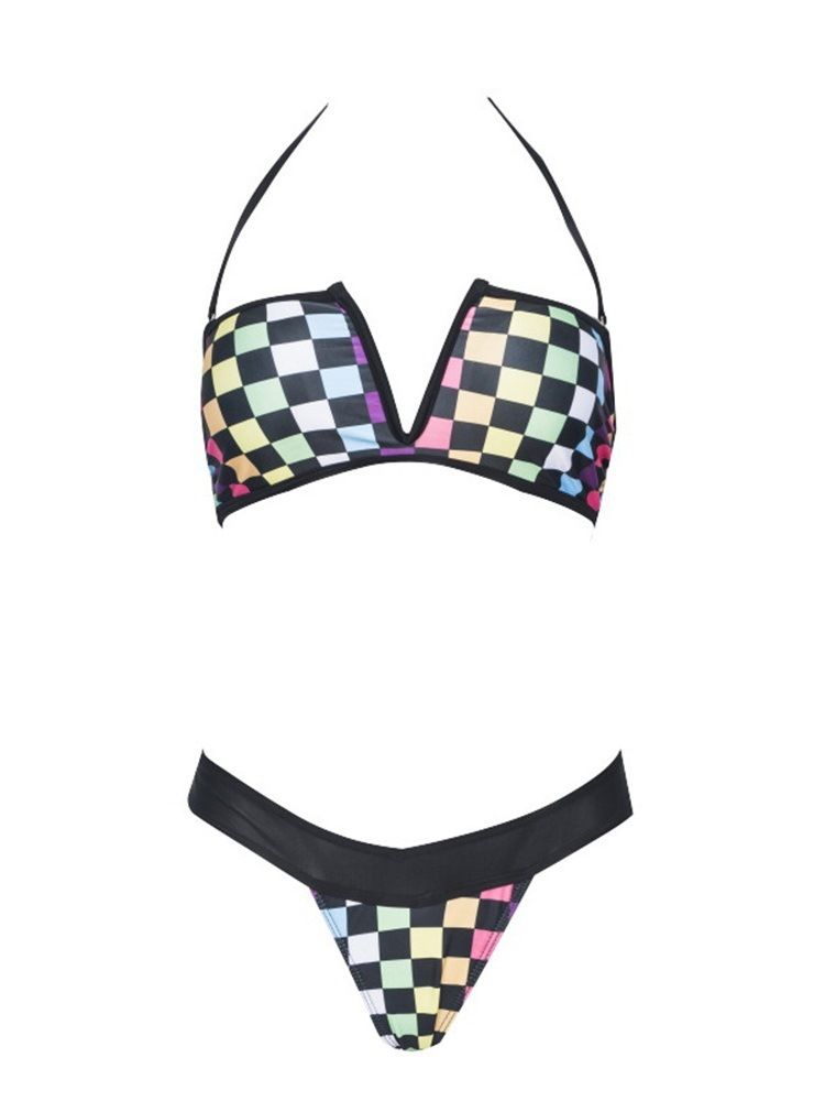 Kvinner Plaid Color Block Sexy Bikini Set