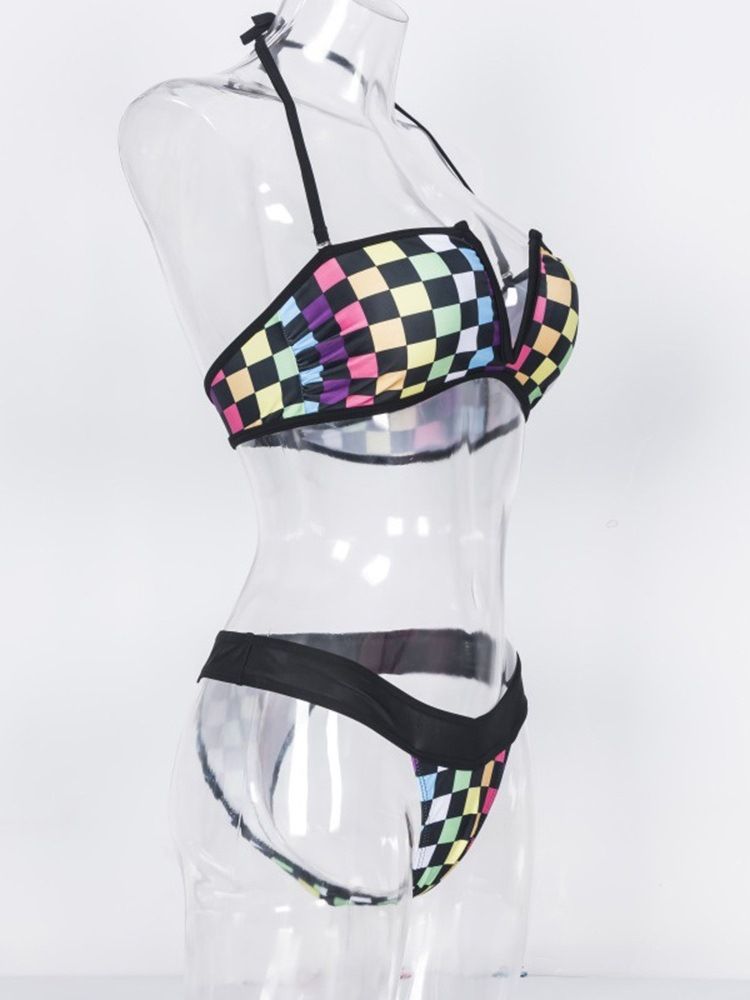 Kvinner Plaid Color Block Sexy Bikini Set