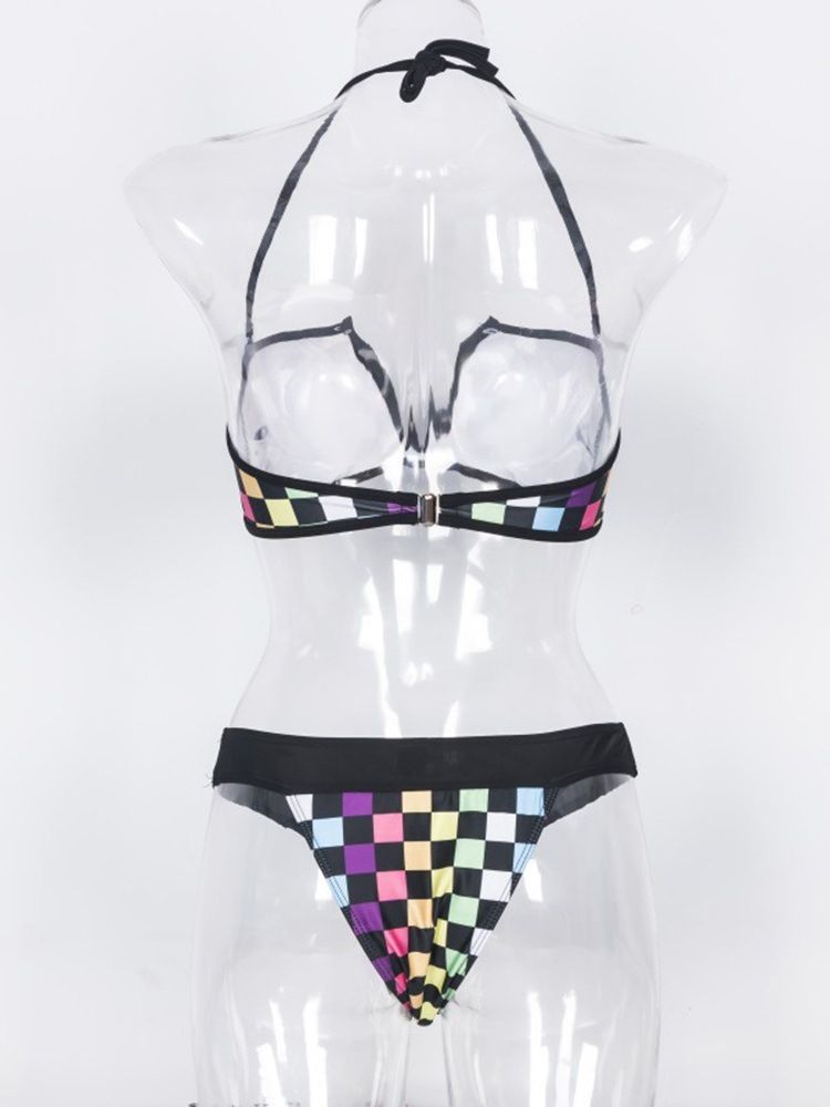 Kvinner Plaid Color Block Sexy Bikini Set