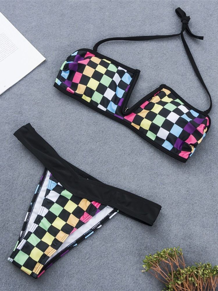 Kvinner Plaid Color Block Sexy Bikini Set