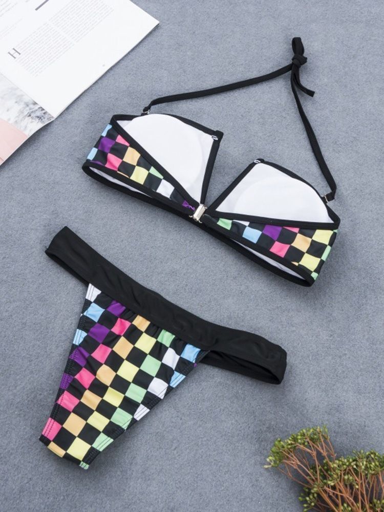 Kvinner Plaid Color Block Sexy Bikini Set