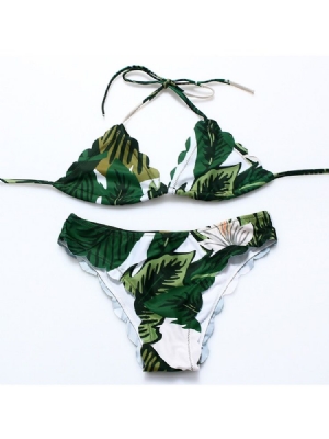 Kvinner Plant Leaf Print Halter Bikini Suits