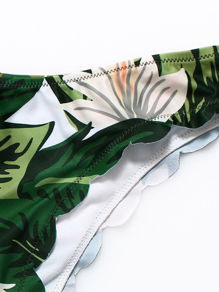 Kvinner Plant Leaf Print Halter Bikini Suits